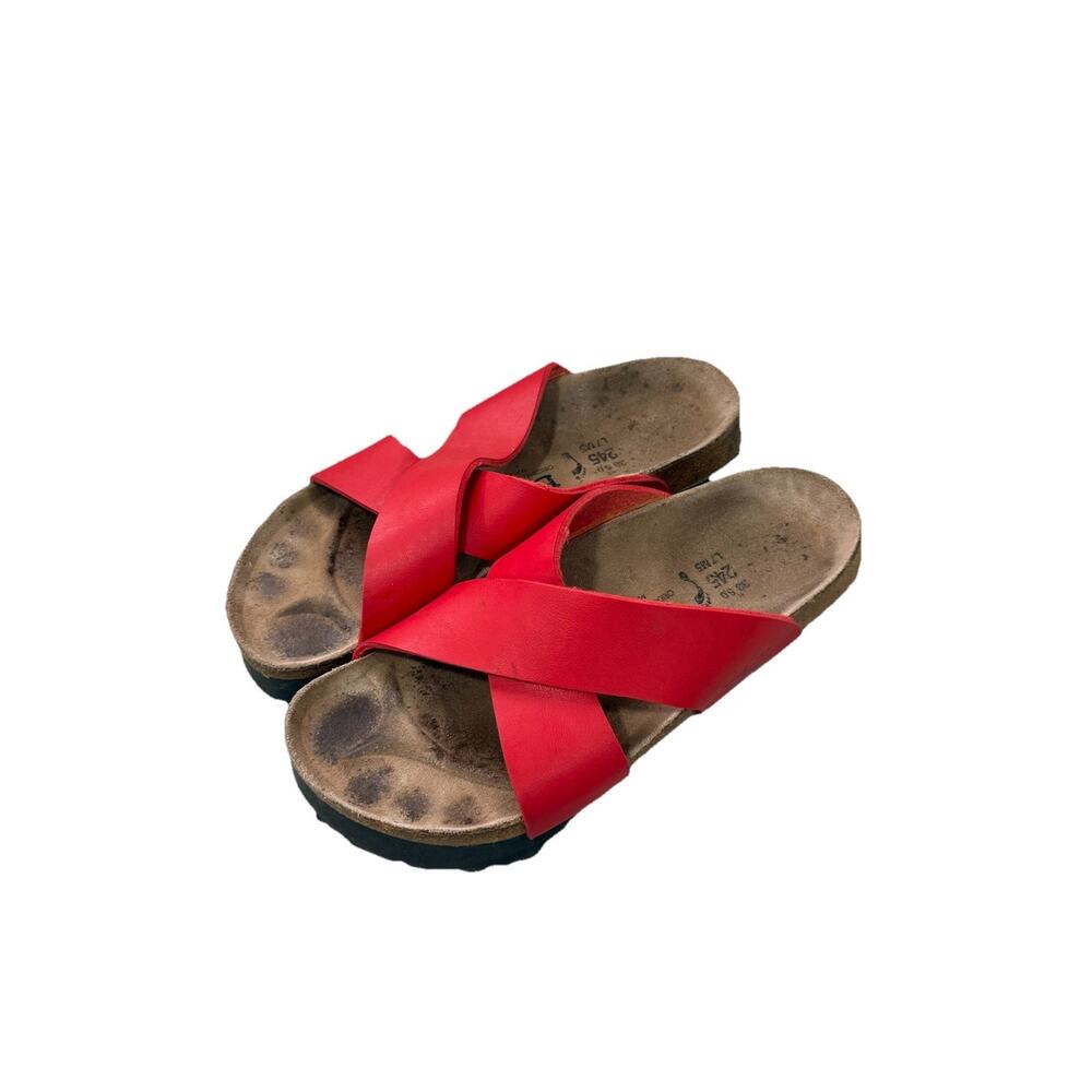 Birkenstock Red Crisscross Slide Sandals with Contoured Footbed